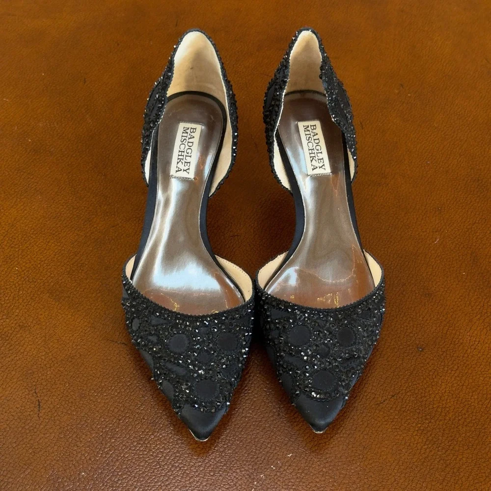 Bagley Mischka Ginny Black Embellished Pointed Toe Dress Pumps Evening Shoes 8‎